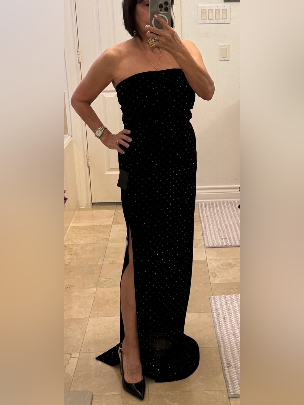LULUS Success Dreamy Black Velvet Rhinestone Strapless Maxi Dress Size Medium